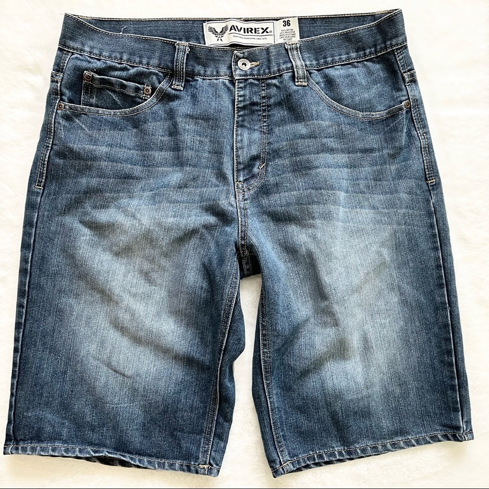 AVIREX MENS DENIM SHORTS SIZE 36 Artsy Flame Pockets Trendy Stylish - Picture 2 of 6